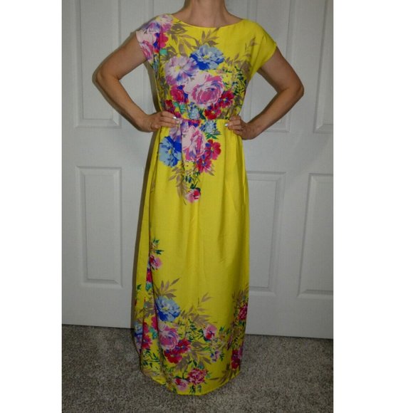 Atmosphere Size 2 Long Prom Dress Yellow Lightweight Floral Chiffon Modest Style - Picture 2 of 9